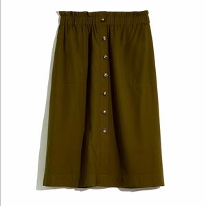 Paperbag Button-Front Midi Skirt